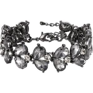 imageBriLove Wedding Bridal Crystal Rhinestone Multi Teardrop Bracelet for Women Party PromGrey BlackTone