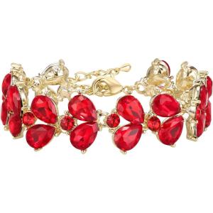 imageBriLove Wedding Bridal Crystal Rhinestone Multi Teardrop Bracelet for Women Party PromRuby Color GoldTone