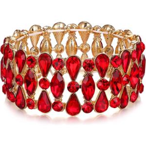 imageBriLove Wedding Bridal Teardrop Rhinestones Cluster Stretch Bangle Bracelet for BrideRuby Color GoldTone
