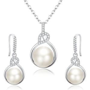 imageBriLove Women 925 Sterling Silver CZ AAA Freshwater Cultured Pearl Necklace Earrings Set Sterlingsilver Cubic Zirconia Freshwater Cultured Pearl