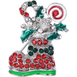 imageBriLove Womens Christmas Shoe Brooch Xmas Lollipop Crystal Pin Costume Gift Multicolor SilverTone