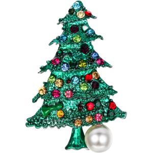 imageBriLove Womens Rhinestone Beaded Simulated Pearl Christmas Tree Star Trumpet Layers Brooch Pin for PartyMulticolor SilverTone