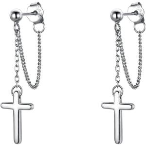 imageBrilove Cross Dangle Drop Earrings 925 Sterling Silver Chain Dropping Ball Studs Gifts for Women Mom Mothers DayValentines DayBirthdayChristmasAnniversarySilverTone