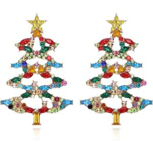imageBrilove Womens Christmas Tree Earrings Xmas Star Marquise Rhinestone Crystal Dangle EarringMulticolor GoldTone