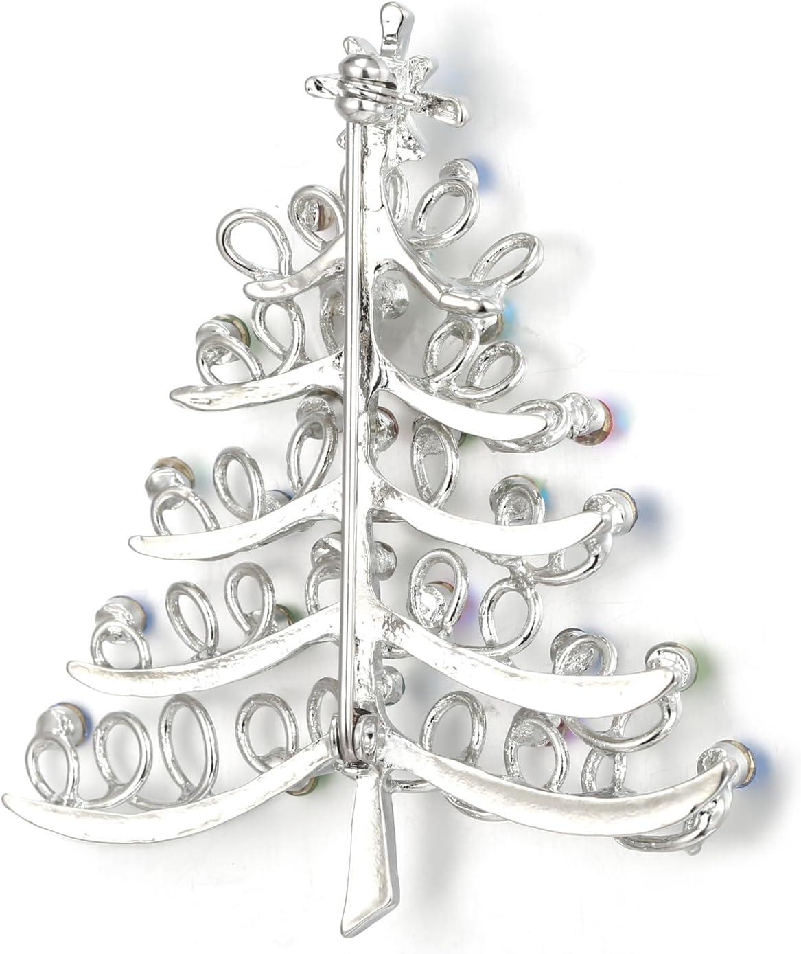 imageBriLove Merry Christmas Tree Brooch Pin Xmas Star Rhinestone Decorative Gift for Women Multicolor SilverTone