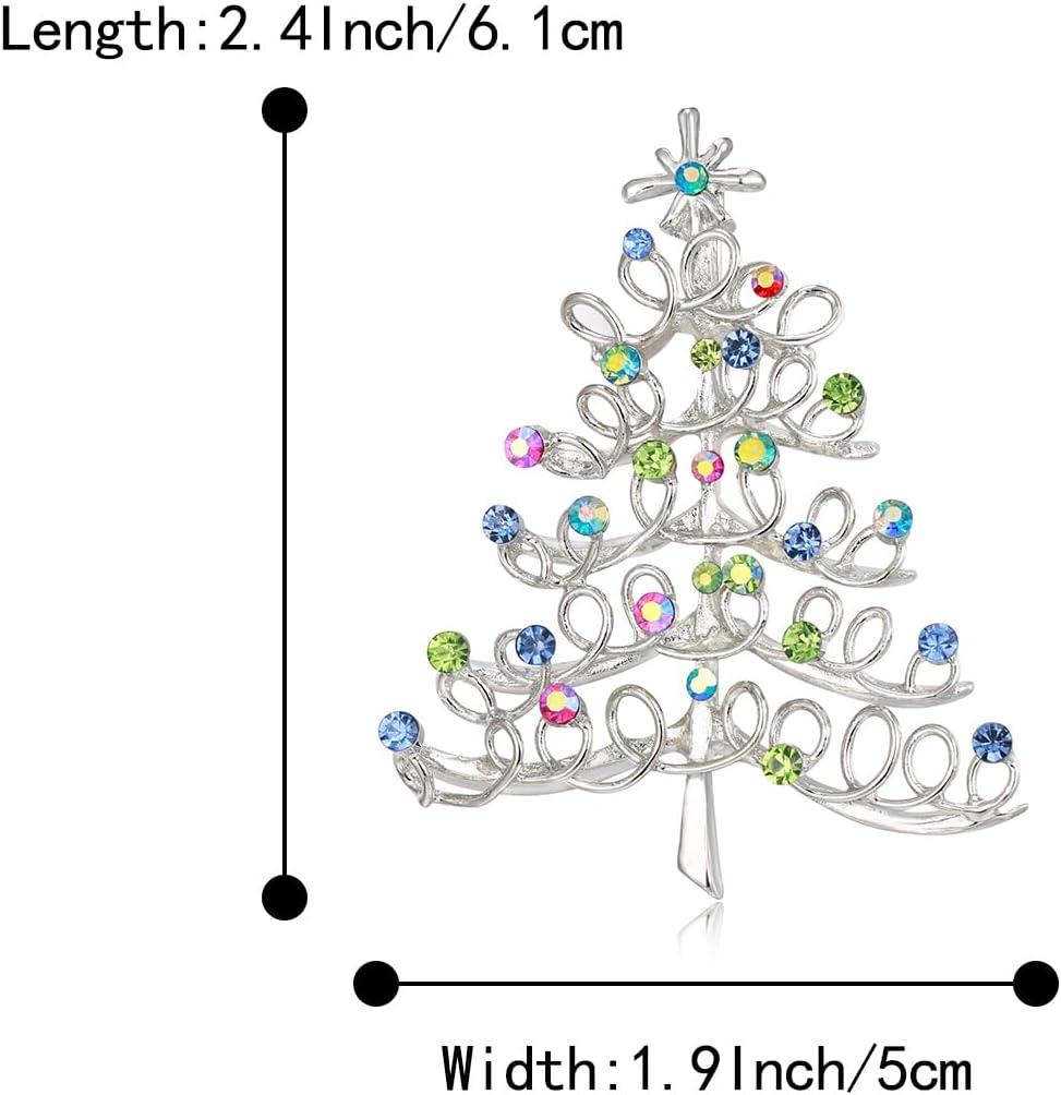 imageBriLove Merry Christmas Tree Brooch Pin Xmas Star Rhinestone Decorative Gift for Women Multicolor SilverTone