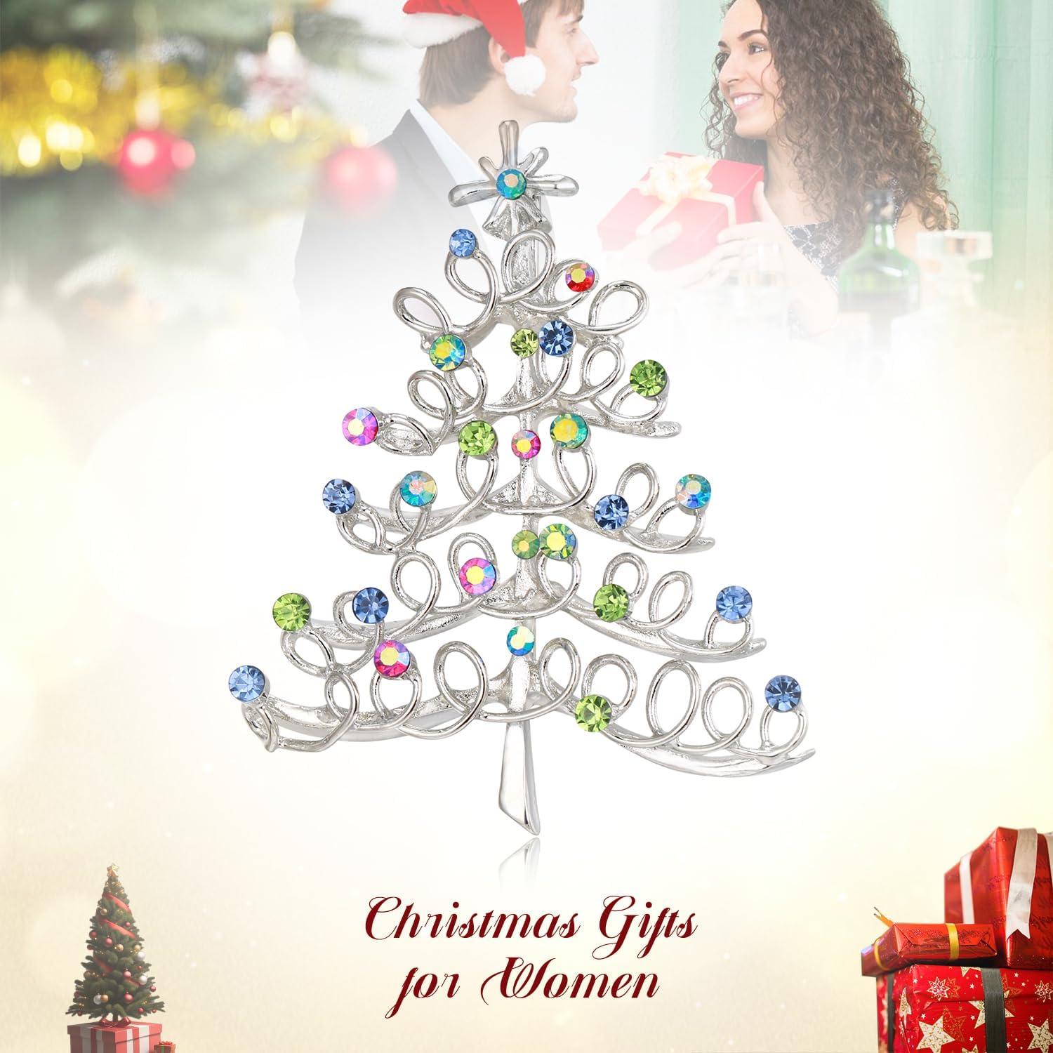 imageBriLove Merry Christmas Tree Brooch Pin Xmas Star Rhinestone Decorative Gift for Women Multicolor SilverTone