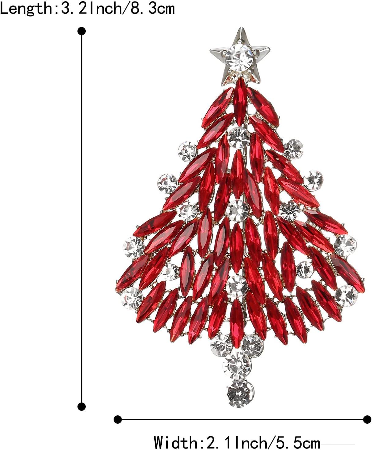 imageBriLove Merry Christmas Tree Brooch Xmas Star Rhinestone Marquise Decorative Gift for WomenColor SilverTone