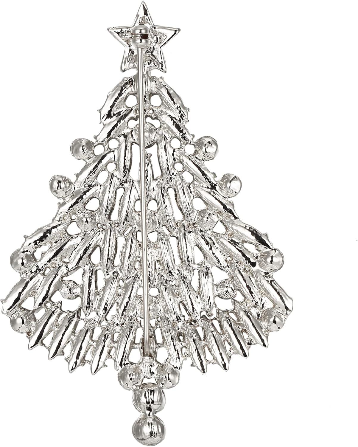 imageBriLove Merry Christmas Tree Brooch Xmas Star Rhinestone Marquise Decorative Gift for WomenColor SilverTone