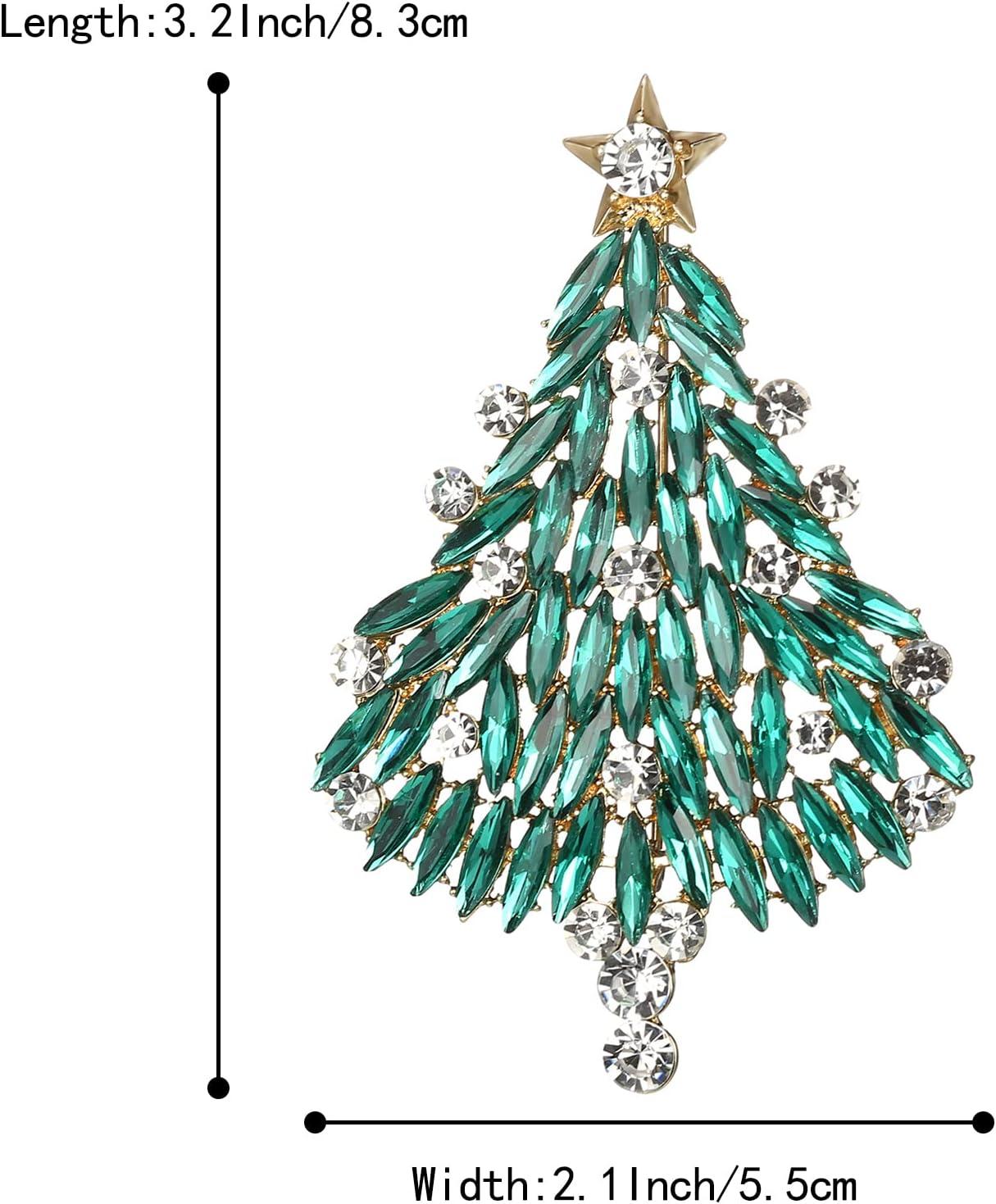 imageBriLove Merry Christmas Tree Brooch Xmas Star Rhinestone Marquise Decorative Gift for WomenEmerald Color GoldTone