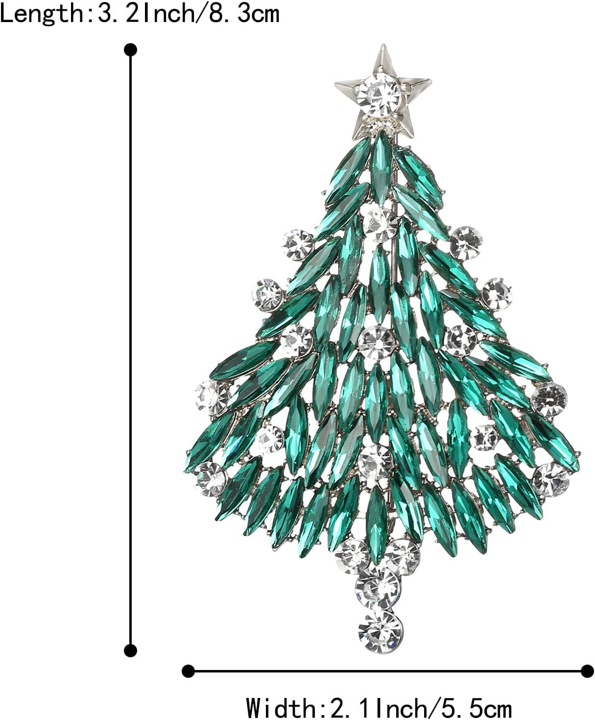 imageBriLove Merry Christmas Tree Brooch Xmas Star Rhinestone Marquise Decorative Gift for WomenEmerald Color SilverTone