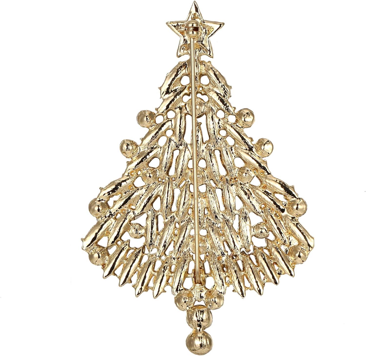 imageBriLove Merry Christmas Tree Brooch Xmas Star Rhinestone Marquise Decorative Gift for WomenMulticolor GoldTone
