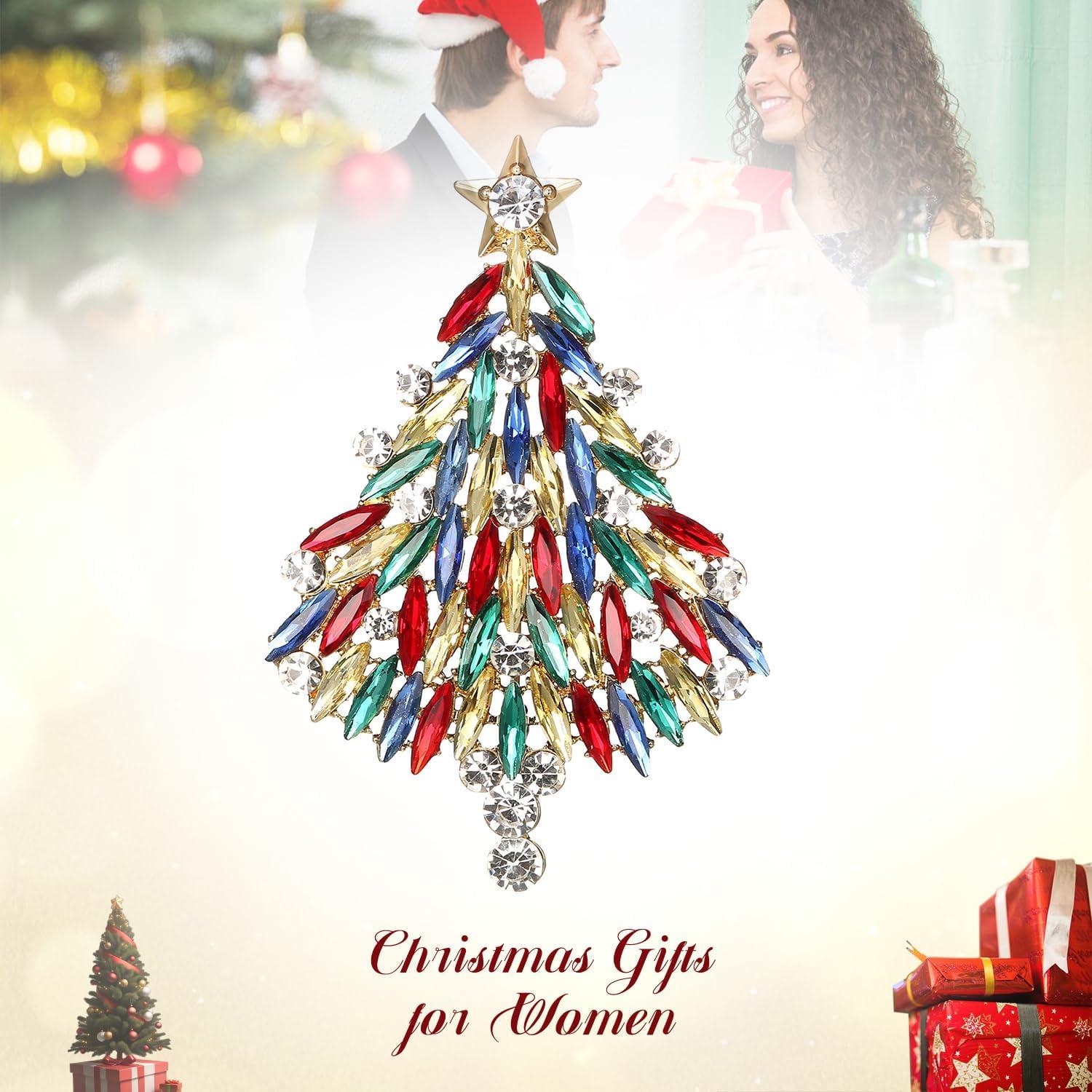 imageBriLove Merry Christmas Tree Brooch Xmas Star Rhinestone Marquise Decorative Gift for WomenMulticolor GoldTone