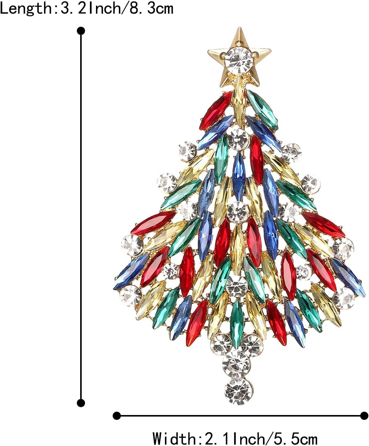 imageBriLove Merry Christmas Tree Brooch Xmas Star Rhinestone Marquise Decorative Gift for WomenMulticolor GoldTone