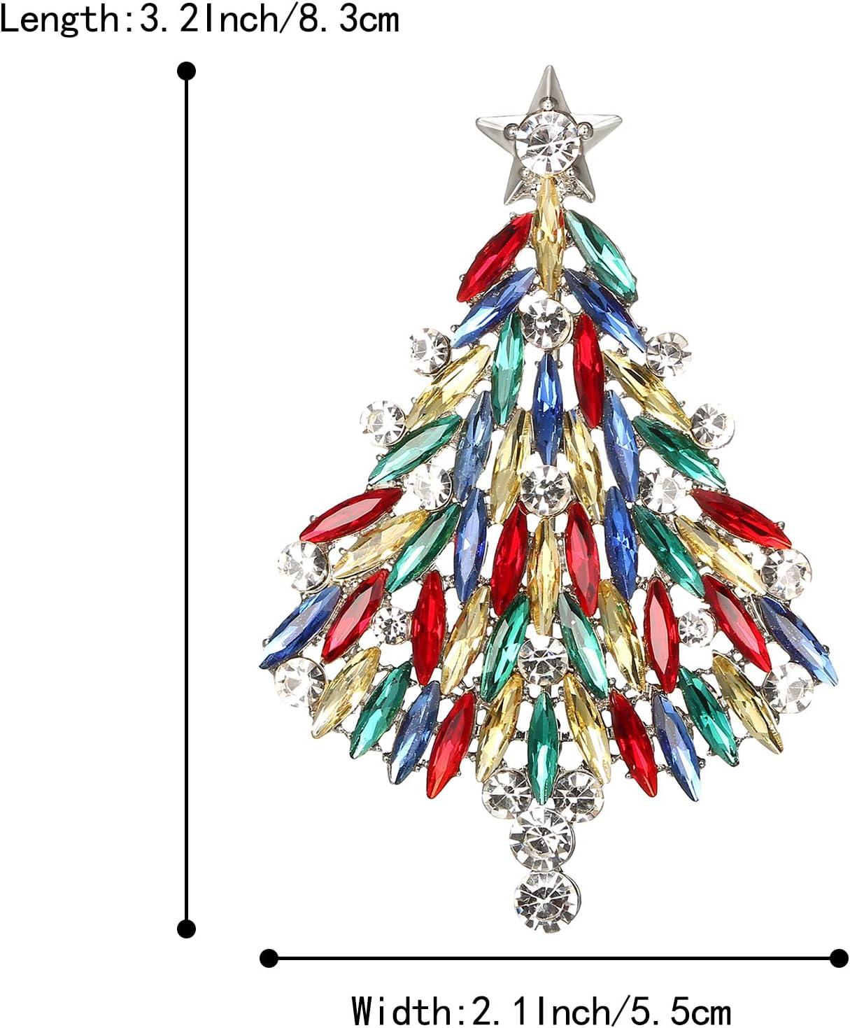 imageBriLove Merry Christmas Tree Brooch Xmas Star Rhinestone Marquise Decorative Gift for WomenMulticolor SilverTone