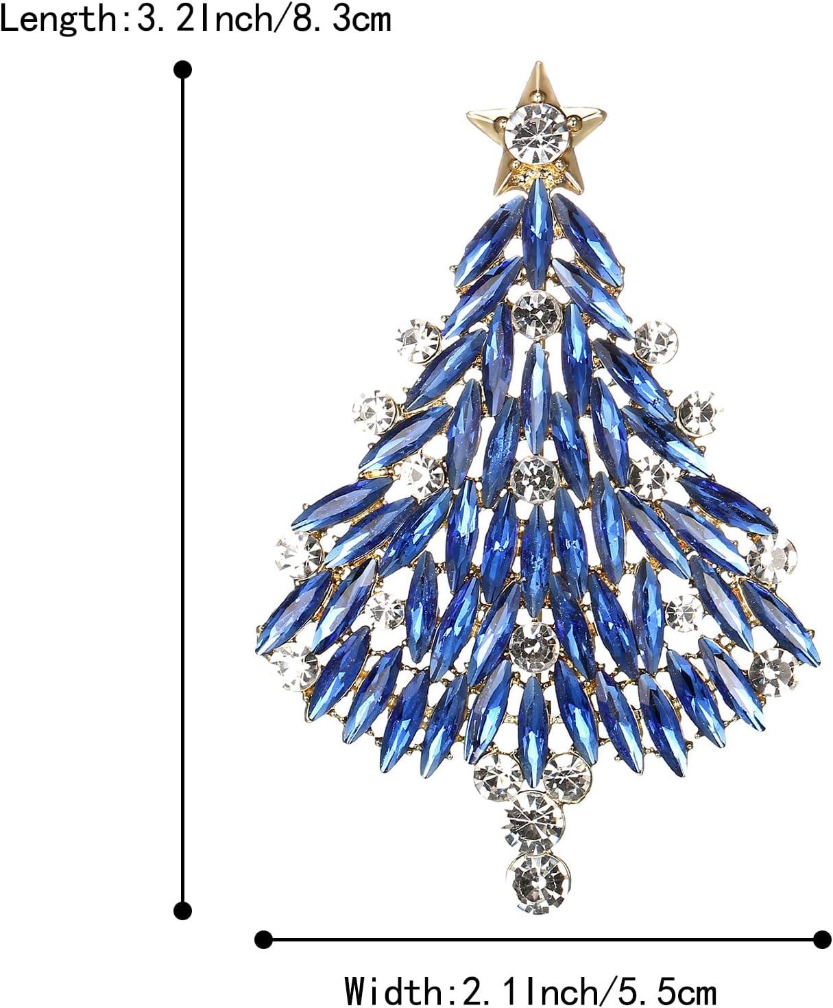 imageBriLove Merry Christmas Tree Brooch Xmas Star Rhinestone Marquise Decorative Gift for WomenSapphire Color GoldTone