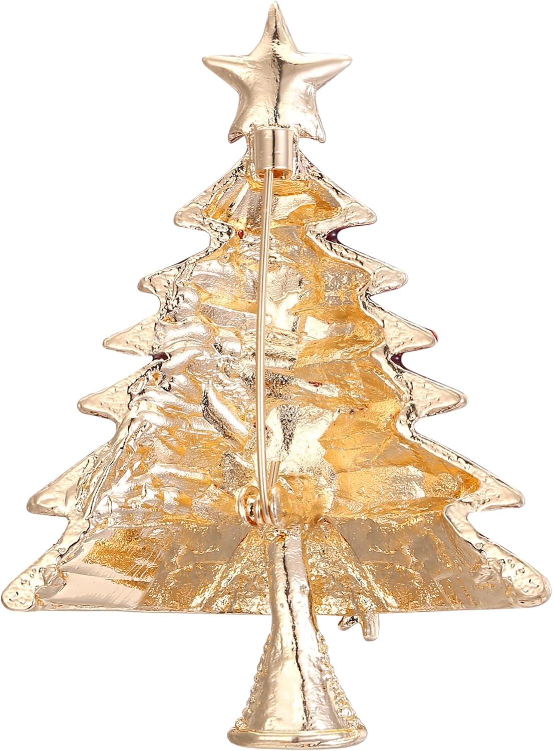 imageBriLove Merry Christmas Tree Brooch Xmas Star Snowflake Leaf Rhinestone Marquise Decorative Gift for Women Party Prom AccessoriesEmerald Color