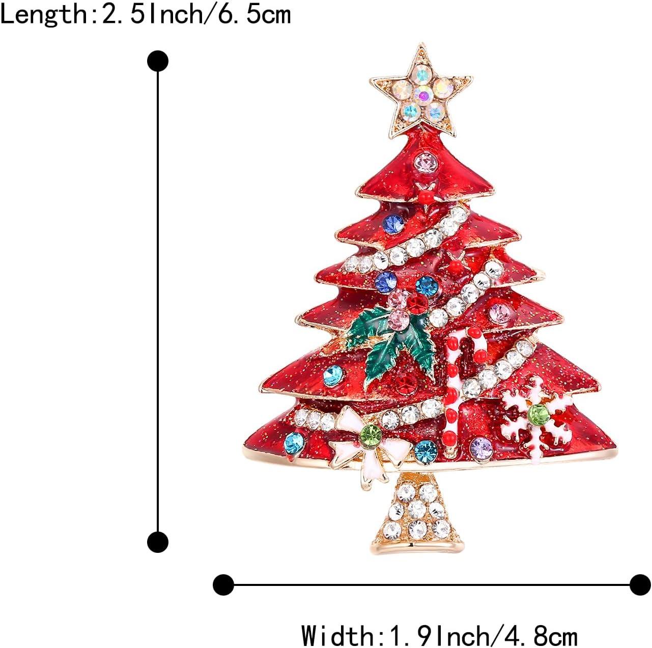 imageBriLove Merry Christmas Tree Brooch Xmas Star Snowflake Leaf Rhinestone Marquise Decorative Gift for Women Party Prom AccessoriesRuby Color