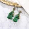 imageBriLove Christmas Earrings Beaded Star Layered Fringe Thread Chandelier Dangle Tassel Earring for Women Green