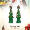 imageBriLove Christmas Earrings Beaded Star Layered Fringe Thread Chandelier Dangle Tassel Earring for Women Green