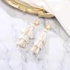 imageBriLove Christmas Earrings Beaded Star Layered Fringe Thread Chandelier Dangle Tassel Earring for Women White