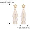 imageBriLove Christmas Earrings Beaded Star Layered Fringe Thread Chandelier Dangle Tassel Earring for Women White