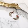 imageBriLove Christmas Earrings MoonShape Xmas Santa Claus Crystal Enamel Dangle Earring for Women Party HolidayBlack AntiqueGoldTone