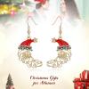 imageBriLove Christmas Earrings MoonShape Xmas Santa Claus Crystal Enamel Dangle Earring for Women Party HolidayBlack GoldTone