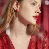imageBriLove Christmas Earrings Snowflake Santa Claus Threader Tassel for Women Sock Xmas Hat Party Gifts Fashion Jewelry Ruby Color GoldTone