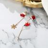 imageBriLove Christmas Earrings Snowflake Santa Claus Threader Tassel for Women Sock Xmas Hat Party Gifts Fashion Jewelry Ruby Color GoldTone