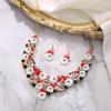 imageBriLove Santa Claus Christmas Element Party Costume Statement Bib Necklace Hook Earrings Jewelry Set Xmas Gift for WomenRuby Color GoldTone