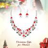 imageBriLove Santa Claus Christmas Element Party Costume Statement Bib Necklace Hook Earrings Jewelry Set Xmas Gift for WomenRuby Color SilverTone
