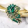 imageBriLove Womens Crystal Rhinestone Teardrop Marquise Cluster Flower Statement Brooches Pins for Wedding Party PromEmerald Color GoldTone