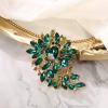 imageBriLove Womens Stunning Crystal Rhinestone Marquise Cluster Heart Shaped Leaf Brooch Pin for Wedding Party PromEmerald Color GoldTone