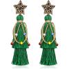 imageBriLove Christmas Earrings Beaded Star Layered Fringe Thread Chandelier Dangle Tassel Earring for Women Green