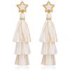 imageBriLove Christmas Earrings Beaded Star Layered Fringe Thread Chandelier Dangle Tassel Earring for Women White