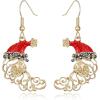 imageBriLove Christmas Earrings MoonShape Xmas Santa Claus Crystal Enamel Dangle Earring for Women Party HolidayBlack GoldTone