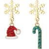 imageBriLove Christmas Earrings Sparkling Snowflake Red Santa Claus Bell Hat Green Xmas Cane Dangle Jewelry for Women Party