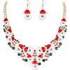 imageBriLove Santa Claus Christmas Element Party Costume Statement Bib Necklace Hook Earrings Jewelry Set Xmas Gift for WomenRuby Color GoldTone