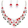 imageBriLove Santa Claus Christmas Element Party Costume Statement Bib Necklace Hook Earrings Jewelry Set Xmas Gift for WomenRuby Color SilverTone