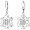 imageBriLove Snowflake Earrings for Women CZ Leverback Dangle Jewelry Clear SilverTone