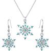 imageBriLove Womens Crystal Winter Daily Party Elegant Snowflake Pendant Necklace Hook Dangle Earrings Set for Gift03Blue Topaz SilverTone