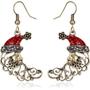 imageBriLove Christmas Earrings MoonShape Xmas Santa Claus Crystal Enamel Dangle Earring for Women Party HolidayBlack AntiqueGoldTone