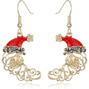 imageBriLove Christmas Earrings MoonShape Xmas Santa Claus Crystal Enamel Dangle Earring for Women Party HolidayBlack GoldTone