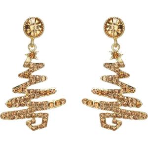 imageBriLove Christmas Earrings Sparkling Lightning Xmas Star Crystal Dangle for Women Party Prom AccessoriesChampagne GoldTone