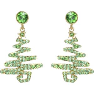 imageBriLove Christmas Earrings Sparkling Lightning Xmas Star Crystal Dangle for Women Party Prom AccessoriesEmerald Color GoldTone