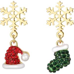 imageBriLove Christmas Earrings Sparkling Snowflake Red Santa Claus Bell Hat Green Xmas Shoes Dangle Earring for Women Party