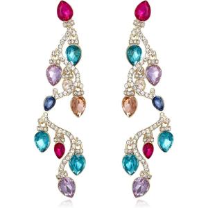 imageBriLove Christmas Earrings Tree Lights Crystal Teardrop Cluster Drop Dangle Holiday GiftMulticolor GoldTone