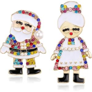 imageBriLove Christmas Earrings Xmas Santa ampamp Mrs Claus Simulated Pearl Crystal Enamel Dangle Jewelry for Women Party Holiday Multicolor GoldTone