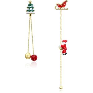 imageBriLove Christmas Threader Tassel Earrings for Women Lovely Cute Santa Claus Enamel Hook Dangle Jewelry Red Green GoldToned